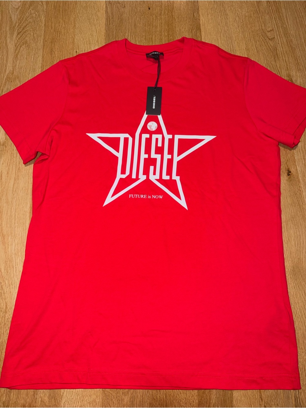 Diesel Red Crewneck Tee with White Star Logo